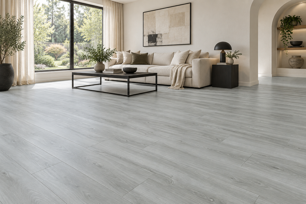 Silver City Laminate Flooring — TF6608-F — daytime living room. AI interior visualization based on original supplier finish photos.