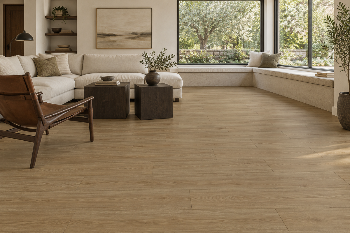Gila Laminate Flooring — TF6610-F — daytime living room. AI interior visualization based on original supplier finish photos.