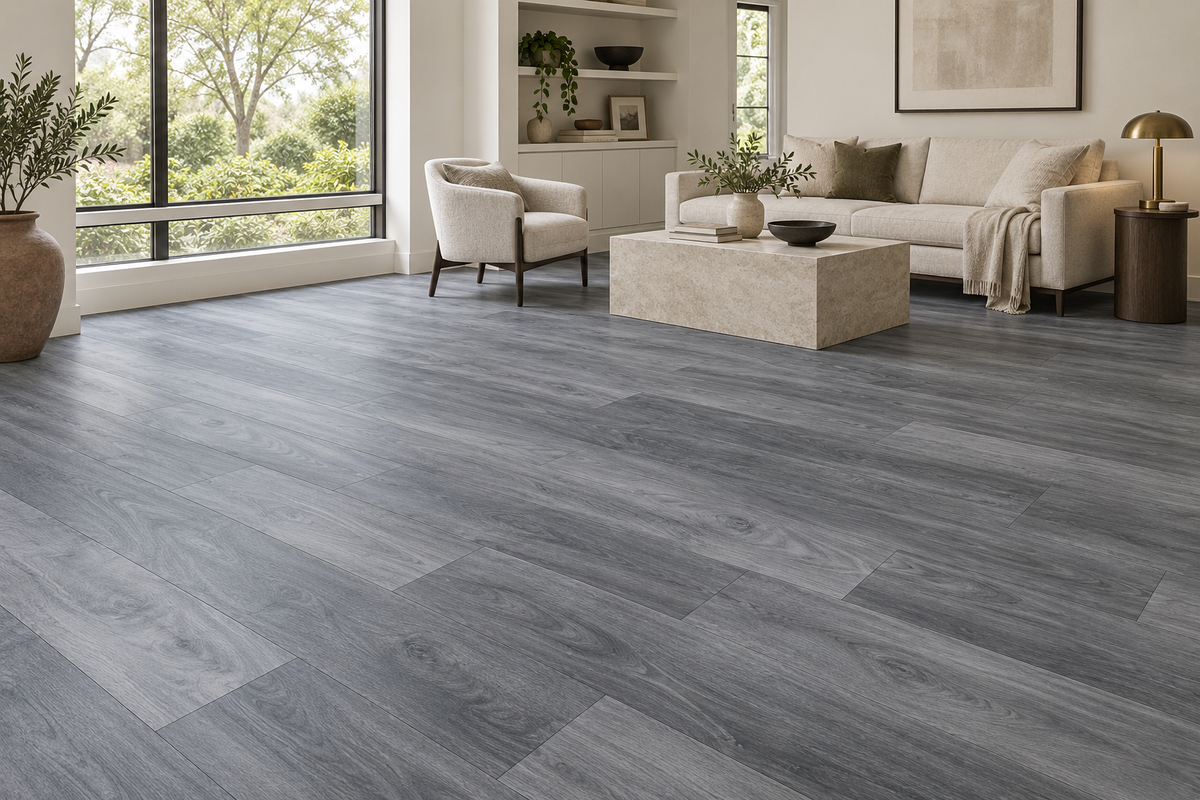 Toucan TFGD 203 Glue-Down Vinyl Flooring — TFGD 203 — daytime living room. AI interior visualization based on original supplier finish photos.