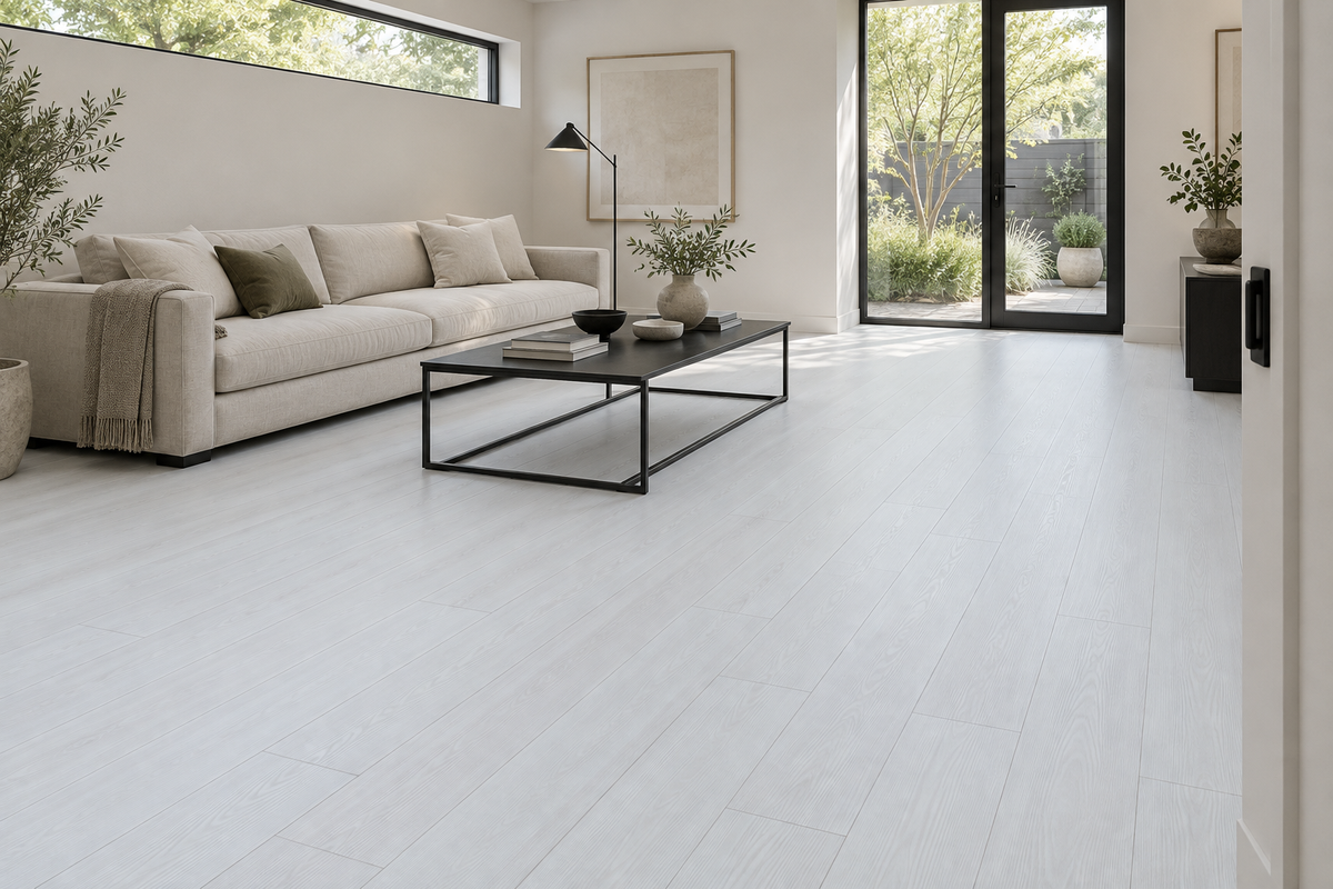 Lighting SPC Vinyl Flooring — TFSPC266-F — daytime living room. AI interior visualization based on original supplier finish photos.