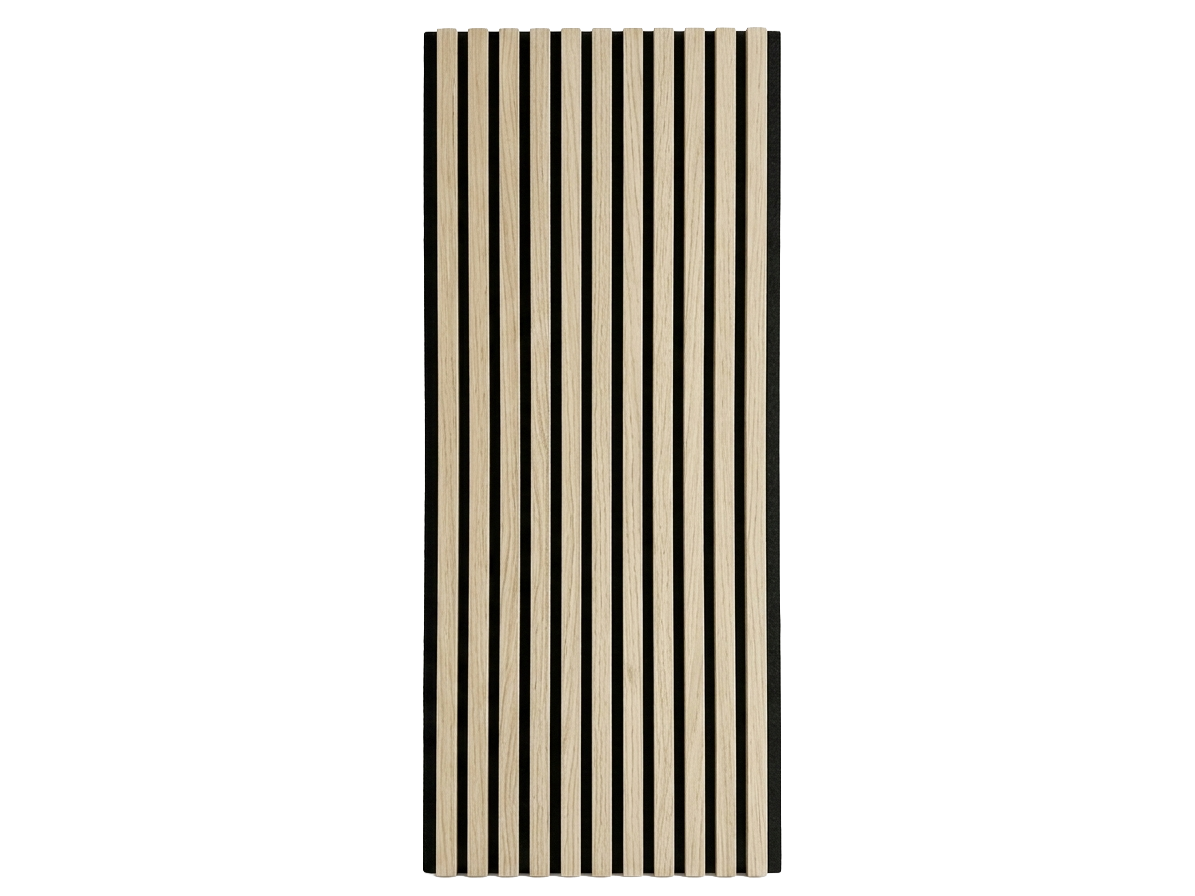 Classic natural-finish wood slat acoustic panel, full front view.