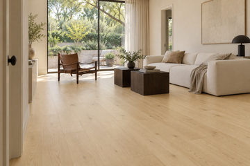 Tusk Engineered Hardwood Flooring — TCN102 — daytime living room. AI interior visualization based on original supplier finish photos.