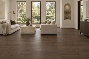 Shadow Engineered Hardwood Flooring — TCN106 — daytime living room. AI interior visualization based on original supplier finish photos.