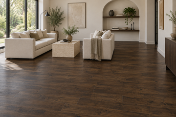 Titan Oak Laminate Flooring — TF3101-F — daytime living room. AI interior visualization based on original supplier finish photos.