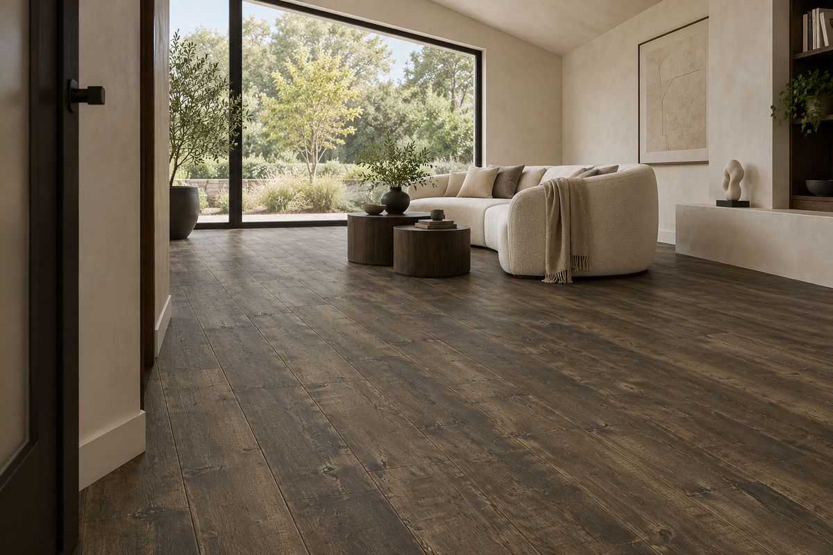 Alexander Laminate Flooring — TF6011-F — daytime living room. AI interior visualization based on original supplier finish photos.