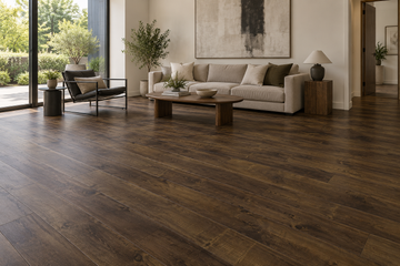 Elegant Laminate Flooring — TF6012-F — daytime living room. AI interior visualization based on original supplier finish photos.