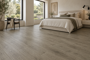 Athens Laminate Flooring — TF6021-F — daytime bedroom. AI interior visualization based on original supplier finish photos.