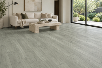 Gray Laminate Flooring — TF6209-F — daytime living room. AI interior visualization based on original supplier finish photos.
