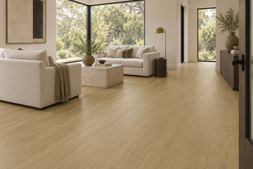 Sunlight Laminate Flooring — TF6210-F — daytime living room. AI interior visualization based on original supplier finish photos.