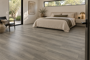 Taos Laminate Flooring — TF6605-F — daytime bedroom. AI interior visualization based on original supplier finish photos.