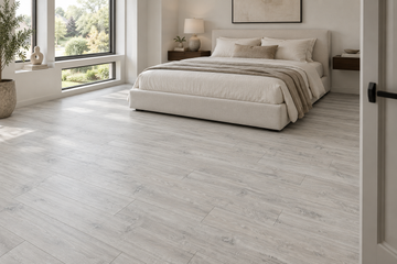 Arctic Fox Laminate Flooring — TF8008 — daytime bedroom. AI interior visualization based on original supplier finish photos.