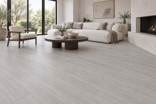 Alabaster TF8011 — daytime living room. AI interior visualization based on original supplier finish photos.