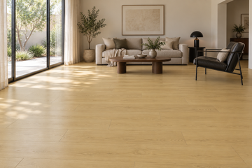 Prairie Dog Laminate Flooring — TF8307-F — daytime living room. AI interior visualization based on original supplier finish photos.