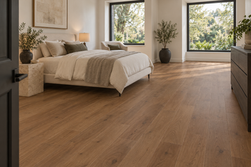 Archon SPC Vinyl Flooring — TFCET1001-F — daytime bedroom. AI interior visualization based on original supplier finish photos.