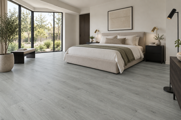 Forma SPC Vinyl Flooring — TFCET1003-F — daytime bedroom. AI interior visualization based on original supplier finish photos.