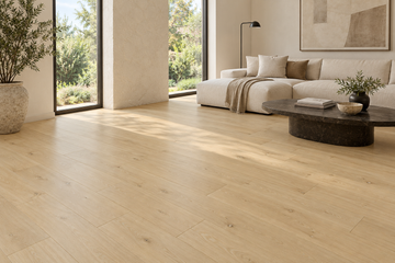 Lumina SPC Vinyl Flooring — TFCET1004-F — daytime living room. AI interior visualization based on original supplier finish photos.