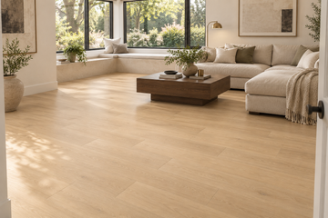 Madera SPC Vinyl Flooring — TFCET1011-F — daytime living room. AI interior visualization based on original supplier finish photos.