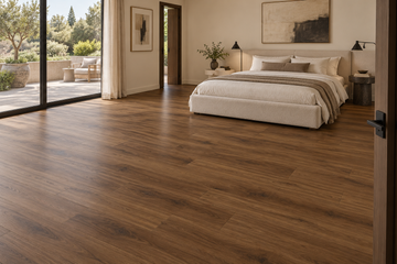 Toucan TFGD 201 Glue-Down Vinyl Flooring — TFGD 201 — daytime bedroom. AI interior visualization based on original supplier finish photos.