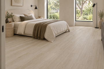 Toucan TFGD 208 Glue-Down Vinyl Flooring — TFGD 208 — daytime bedroom. AI interior visualization based on original supplier finish photos.
