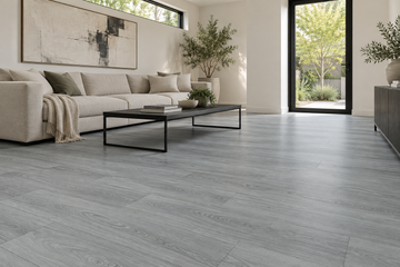 Northern Fog Loose Lay Vinyl Flooring — TFL623 — daytime living room. AI interior visualization based on original supplier finish photos.