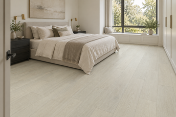 Fennel SPC Vinyl Flooring — TFSPC264-F — daytime bedroom. AI interior visualization based on original supplier finish photos.