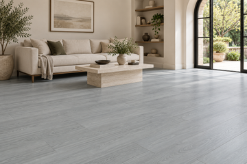 Amsterdam SPC Vinyl Flooring — TFSPC605-F — daytime living room. AI interior visualization based on original supplier finish photos.