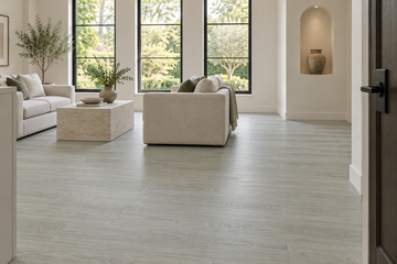 Venice SPC Vinyl Flooring — TFSPC606-F — daytime living room. AI interior visualization based on original supplier finish photos.