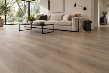 Morning Mist SPC Vinyl Flooring — TFSPC8601-F — daytime living room. AI interior visualization based on original supplier finish photos.