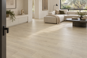 Northern Linen SPC Vinyl Flooring — TFSPC8602-F — daytime living room. AI interior visualization based on original supplier finish photos.