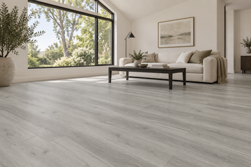 Sawn Maple SPC Vinyl Flooring — TFSPC904-F — daytime living room. AI interior visualization based on original supplier finish photos.