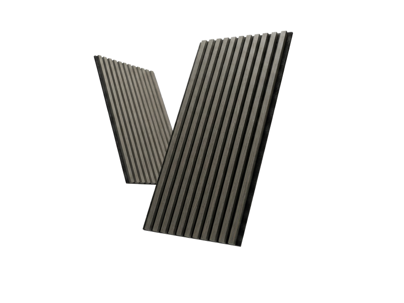 Cloud Grey wood slat acoustic panels, angled product view.