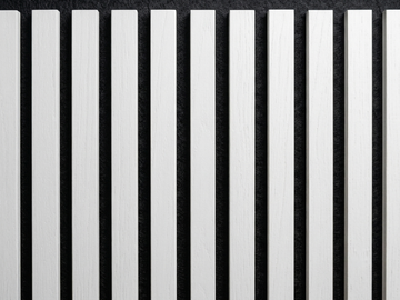 Close-up of white MDF slats and matching polyester acoustic backing