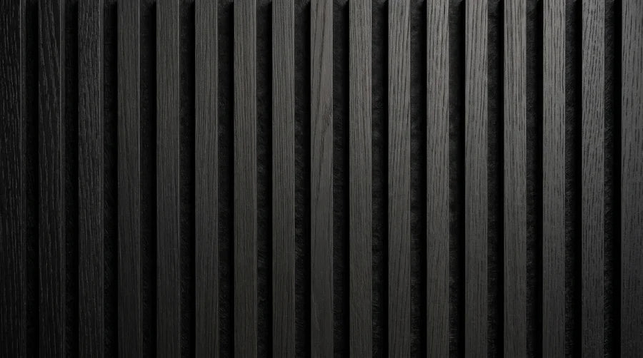 Close-up of Cavador Neo Gray wooden acoustic wall panels.