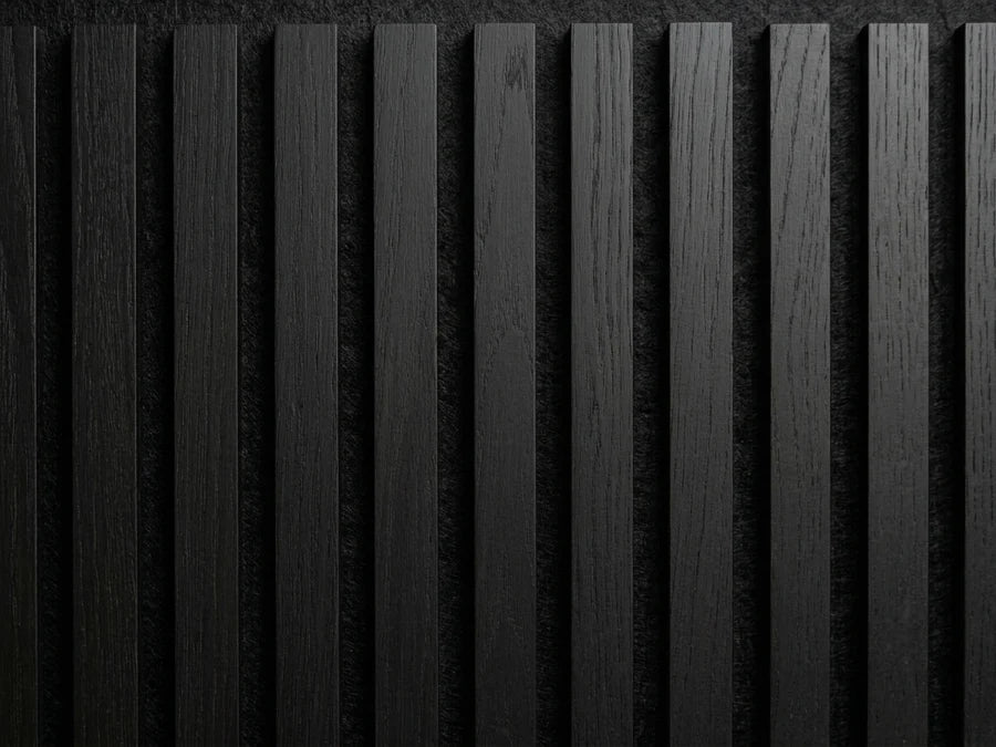 Close-up of Cavador Night wooden acoustic wall panels.